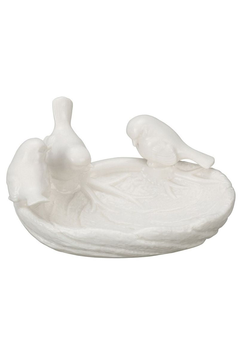 Creative Co-Op Ceramic Leaf Dish with Birds