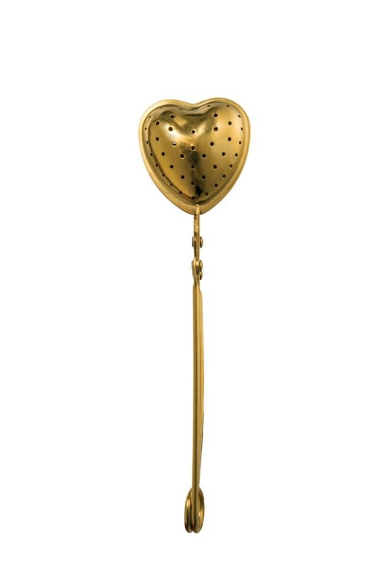 Creative Co-Op Stainless Steel Heart Shaped Loose Tea Strainer Gold Finish 6"