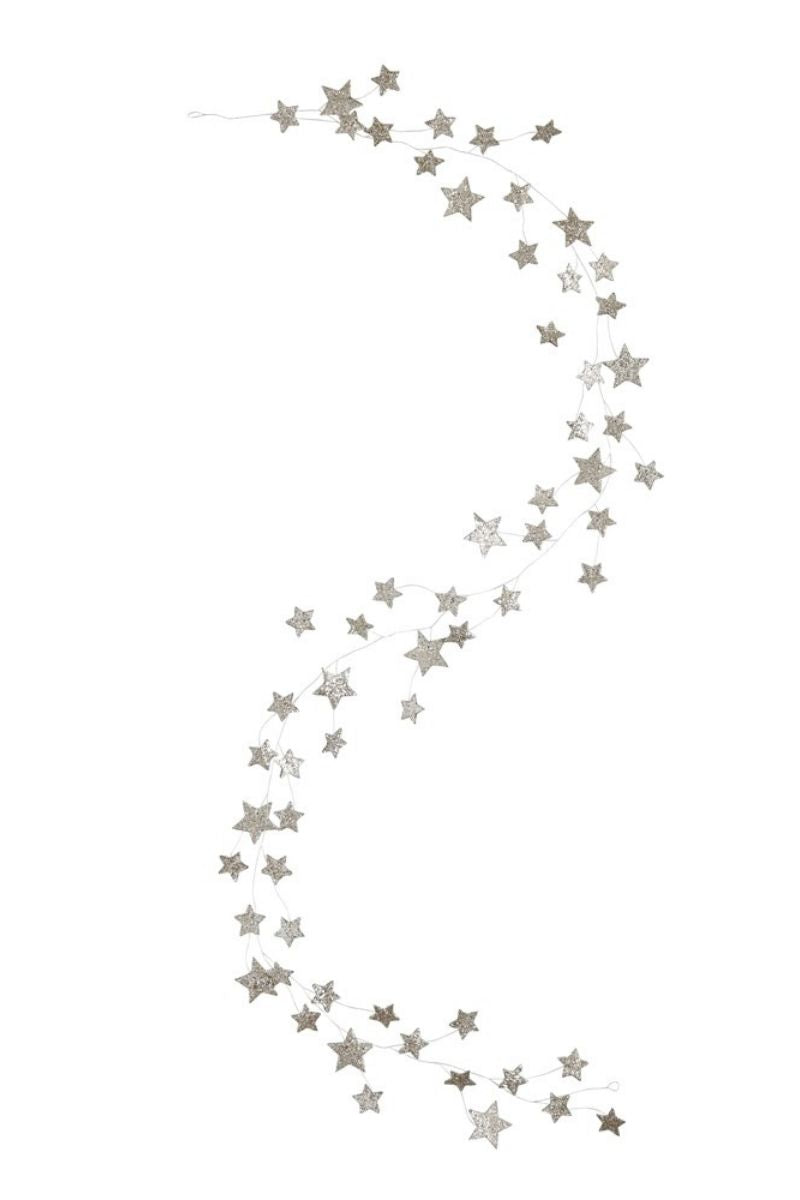 Star Shaped Garland with Glitter 72" Silver Finish