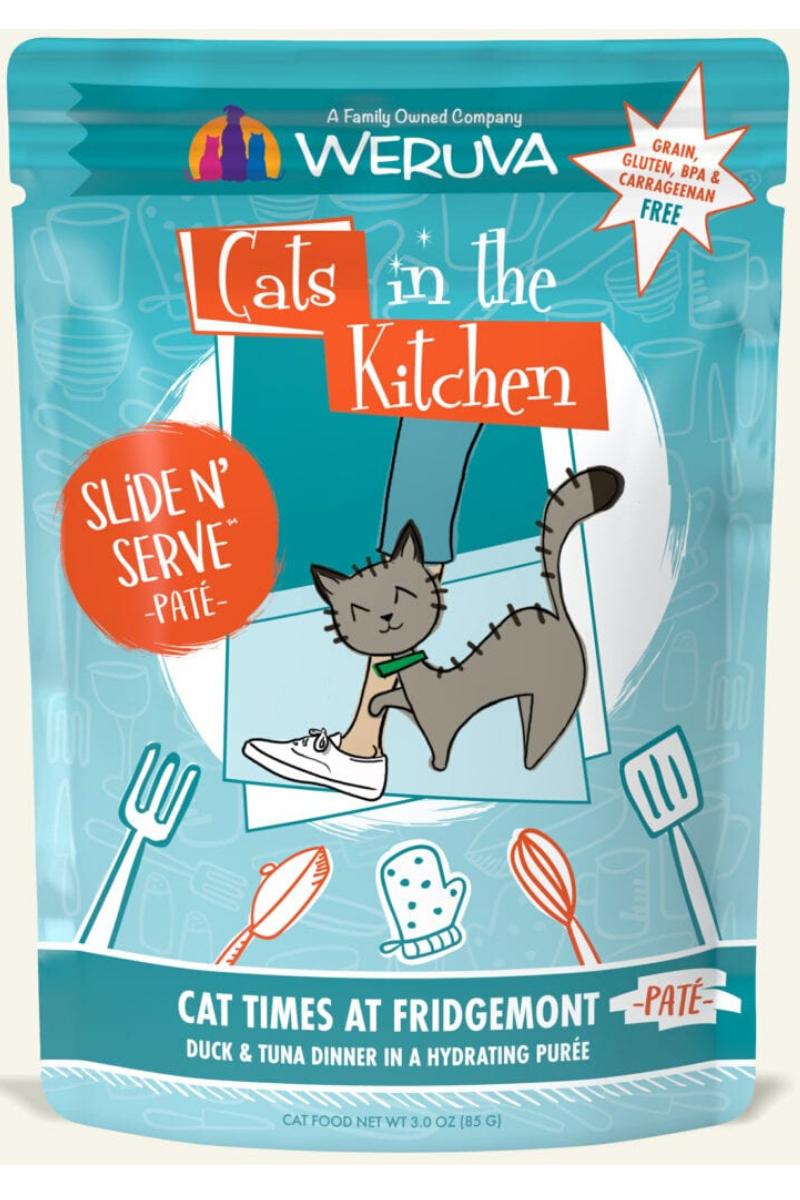 Weruva Cats In The Kitchen Slide N' Served Pate Cat Times At Fridgemont Duck & Tuna Dinner Pouch 3 oz