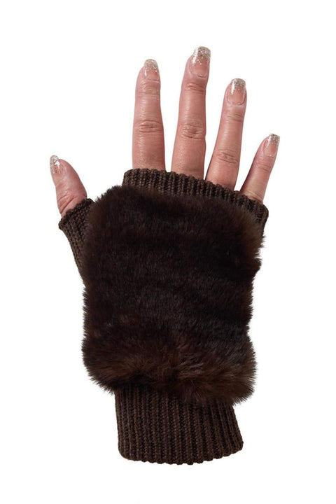 Fabulous Furs Faux Fur Knitted Fingerless Gloves Whiskey