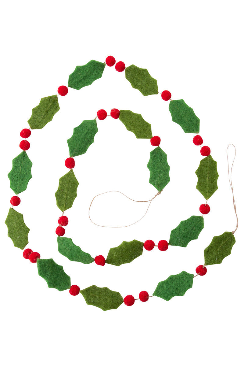 GARLAND FELT HOLLY LVS/RED BRR