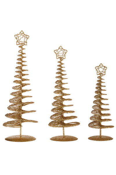 GOLD WIRE SPIRAL TREES SET/3