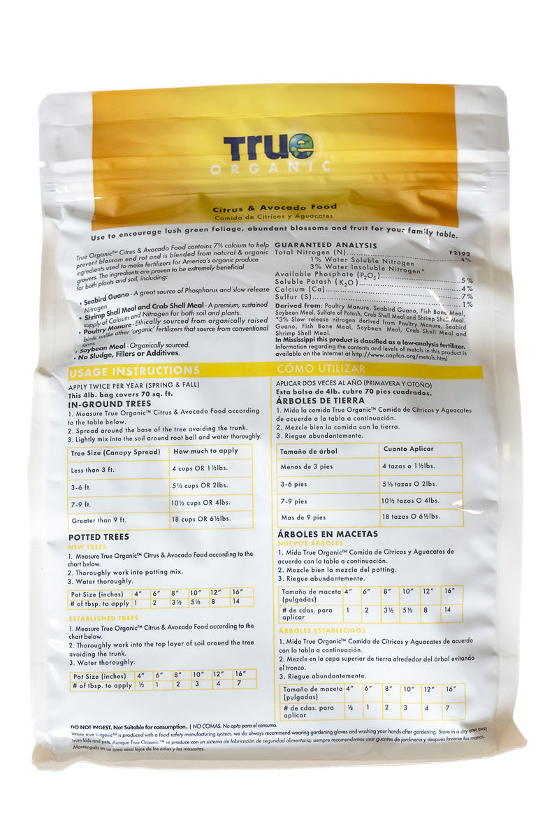 True Organic Citrus & Avocado Fertilizer Food 4 lb