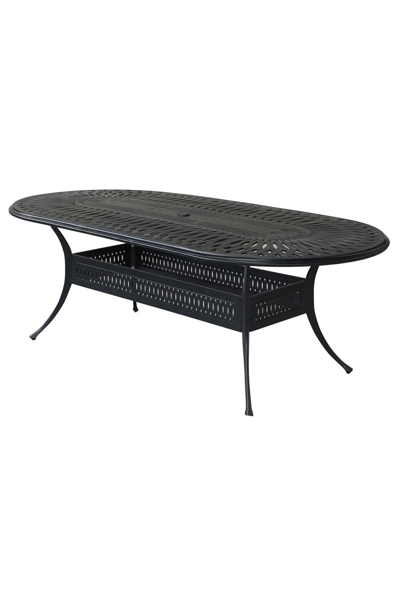 Alfresco Toscana Cast Aluminum Dining Table with Umbrella Hole 87" x 42" Oval