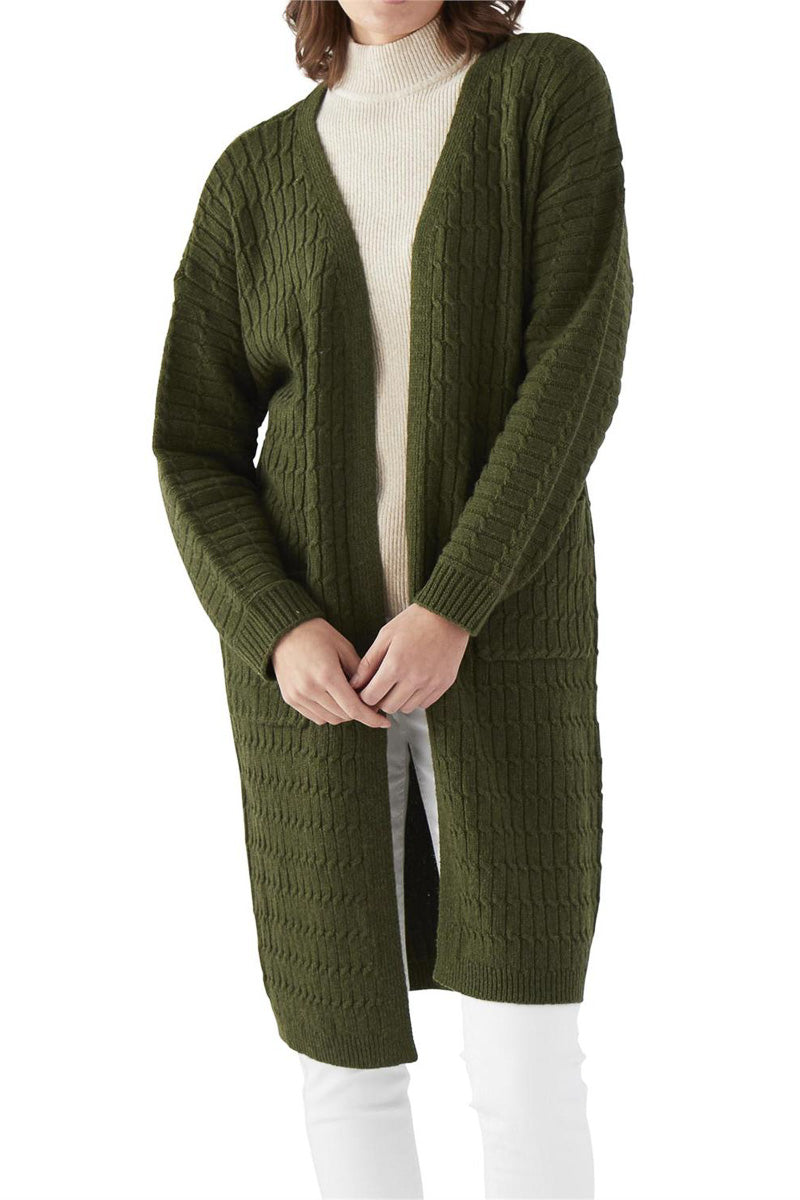 Long Cable Cardigan Assorted Olive