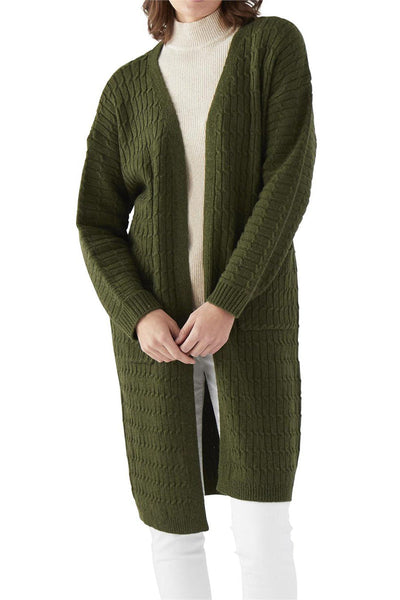 CARDIGAN, CABLE OLIVE LONG