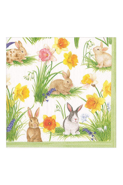Caspari Bunnies And Daffodils Cocktail Napkins - 20 Per Package