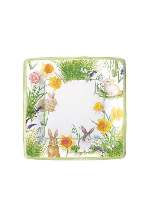 Caspari Bunnies And Daffodils Square Salad Plates - 8 Per Package