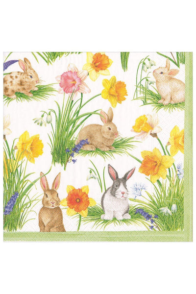Caspari Bunnies And Daffodils Luncheon Napkins - 20 Per Package