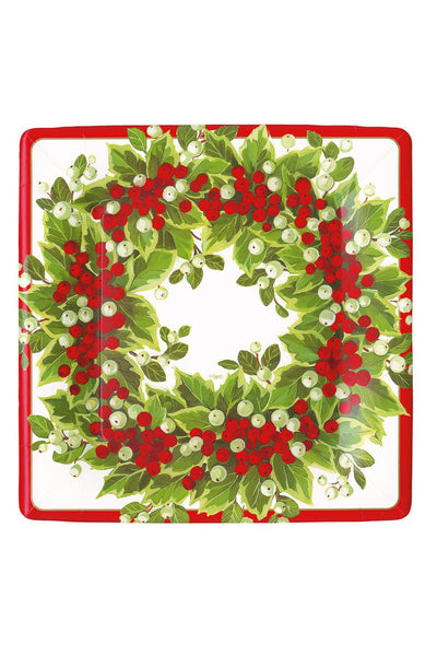 Caspari Holly Berry Wreath Paper Dinner Plates