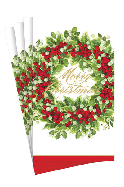 Caspari Holly Berry Wreath Merry Christmas Guest Towels