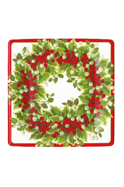 Caspari Holly Berry Wreath Paper Salad Plates