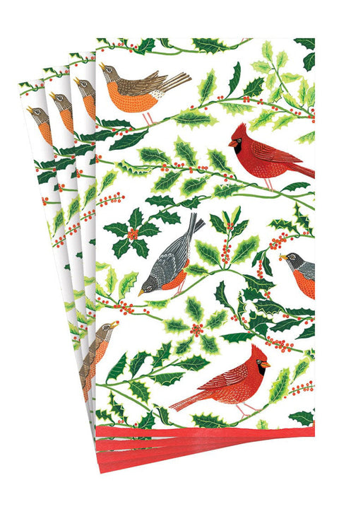 Caspari Song Birds and Holly White Guest Towels