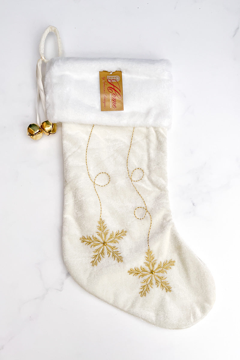 Stocking With Snowflake Design 20" White With Silver or Gold Assorted