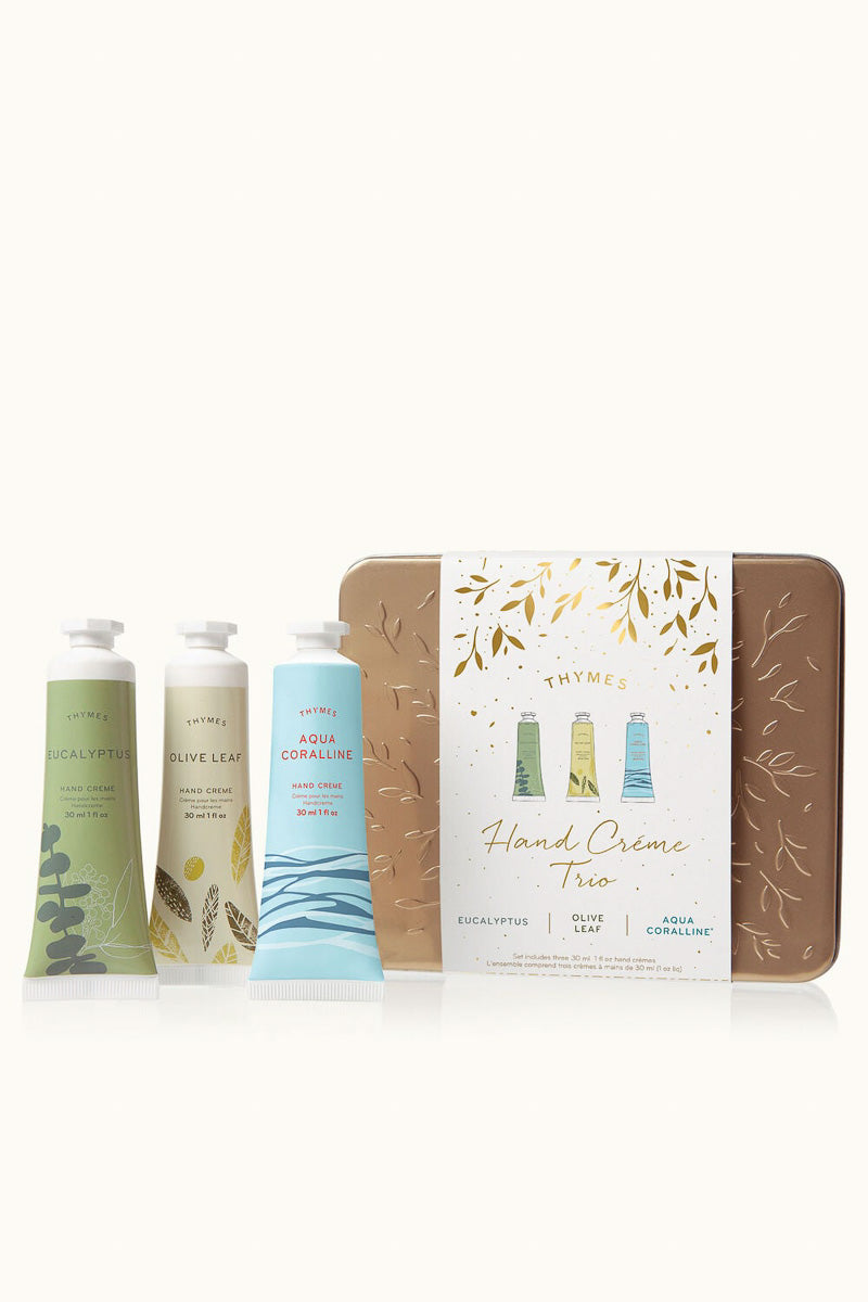 Thymes Eucalyptus, Olive Leaf & Aqua Coralline Hand Cream Trio