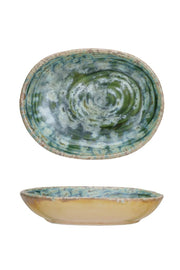 Creative Co-Op Embossed Stoneware Dish Teal 4" x 3.25"