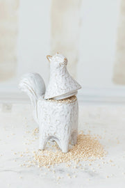 Creative Co-Op Stoneware Squirrel Shaped Jar White 4" x 2.25" x 5.75"