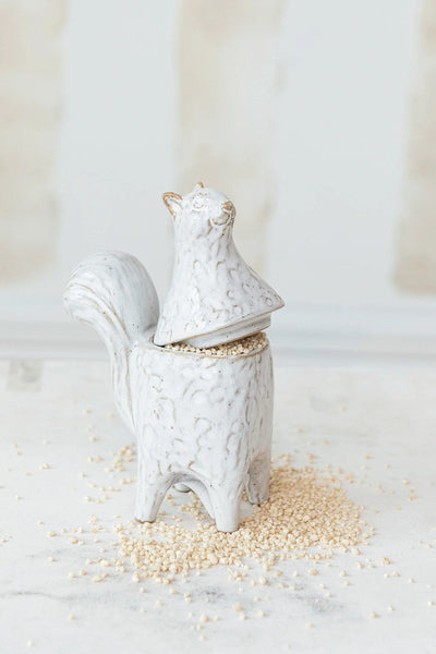 Creative Co-Op Stoneware Squirrel Shaped Jar White 4" x 2.25" x 5.75"