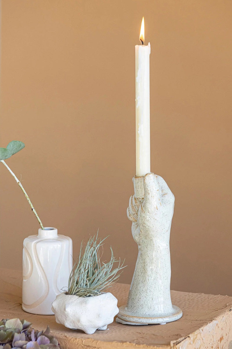 Bloomingville Stoneware Hand Taper Holder Cream