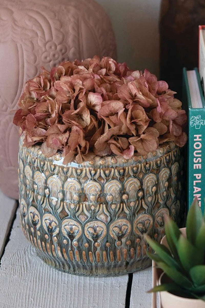 Bloomingville Embossed Stoneware Planter Beige 7"