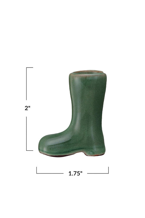 Creative Co-Op Stoneware Garden Boot Shaped Toothpick Holder Green