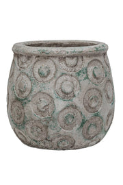 Creative Co-Op Terra-cotta Planter with Debossed Circles Distressed Green 4"