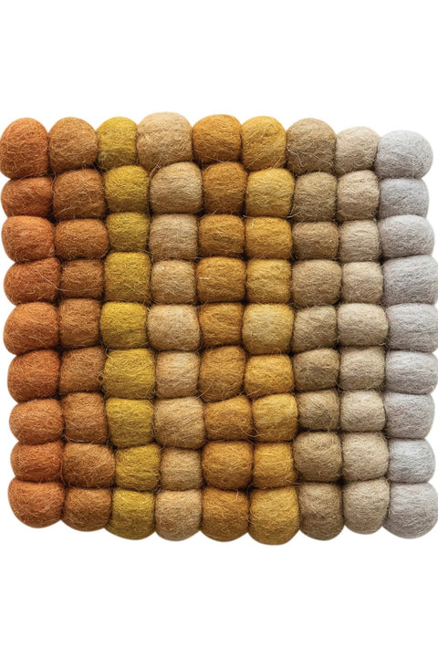 Creative Co-Op Handmade Wool Felt Ball Trivet Yellow 7.5" Square