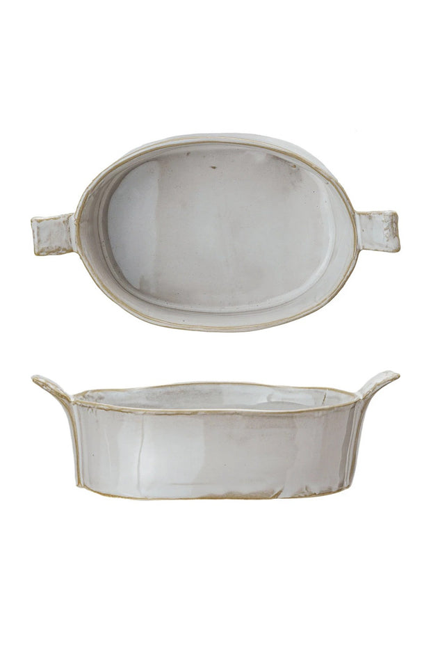 Creative Co-Op Stoneware Mini Baker with Handles White 7 oz