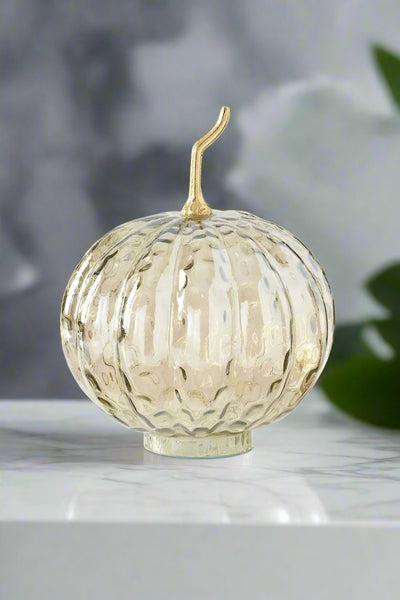 Wavy Glass Pumpkin with Metal Stem Large