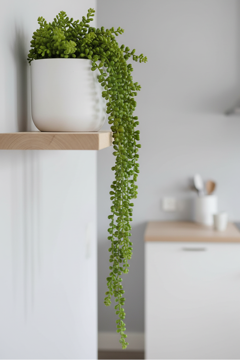 Faux String of Pearls Succulent Spray 25" Green