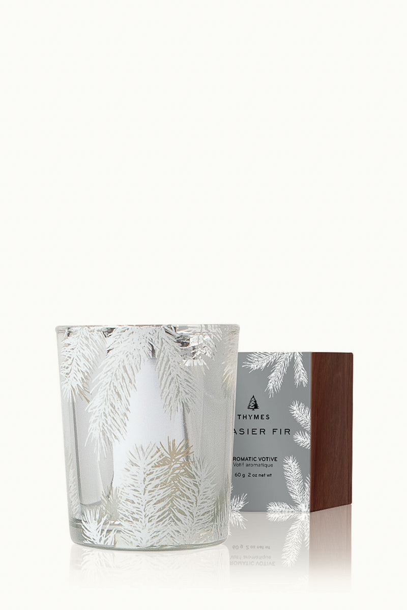 Thymes Frasier Fir Statement Votive Candle Silver
