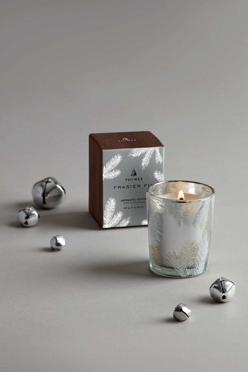 Thymes Frasier Fir Statement Votive Candle Silver