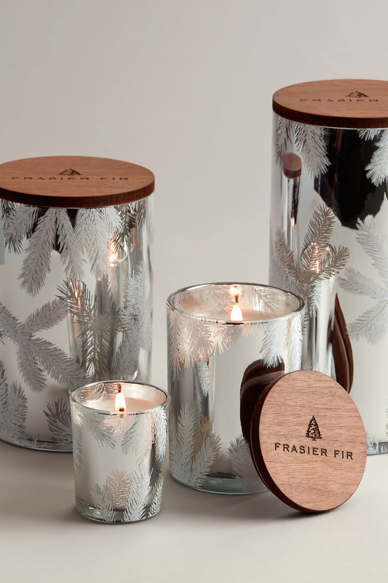 Thymes Frasier Fir Statement Votive Candle Silver