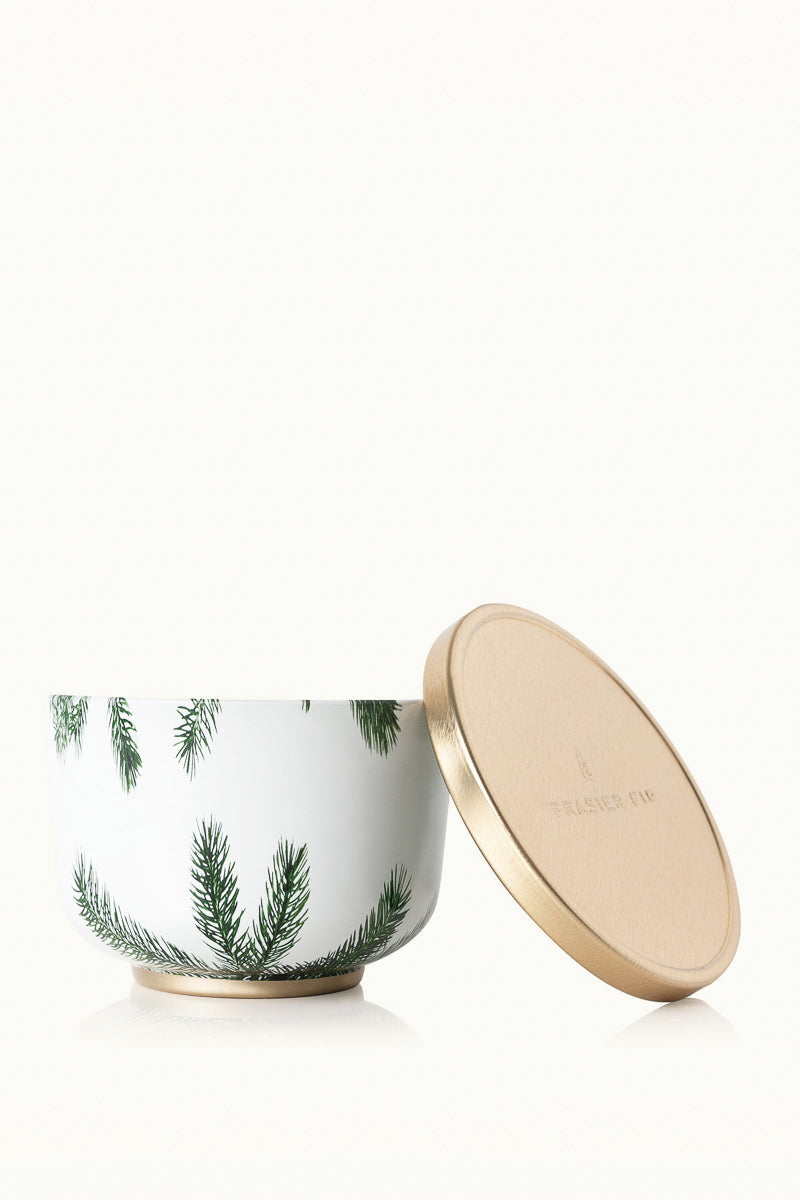 Thymes Frasier Fir Pine Needle Poured Candle Tin Gold Lid