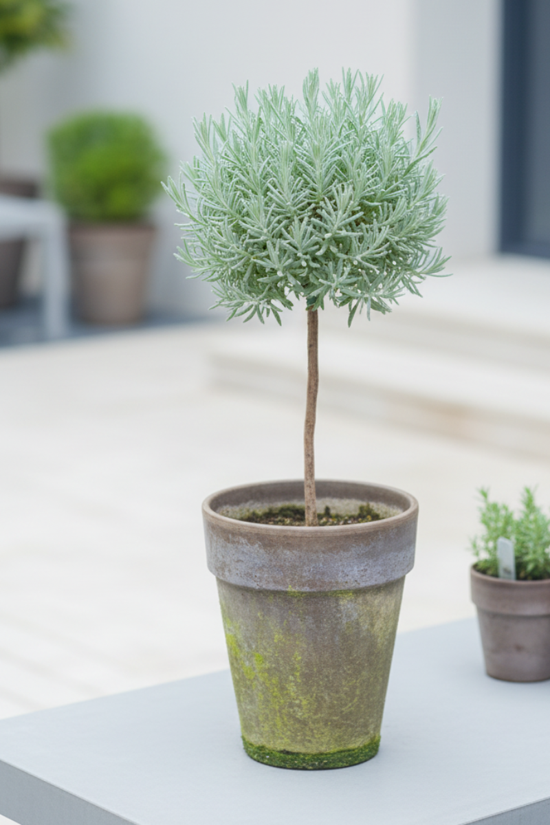 Lavender, Goodwin Creek Topiary 7" Grey Clay Pot