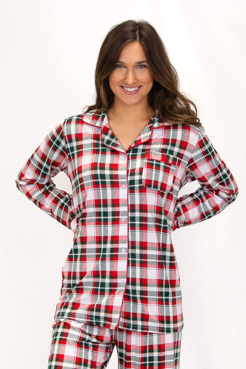 TOP, PLAID DRK GRN LNG SLV XS