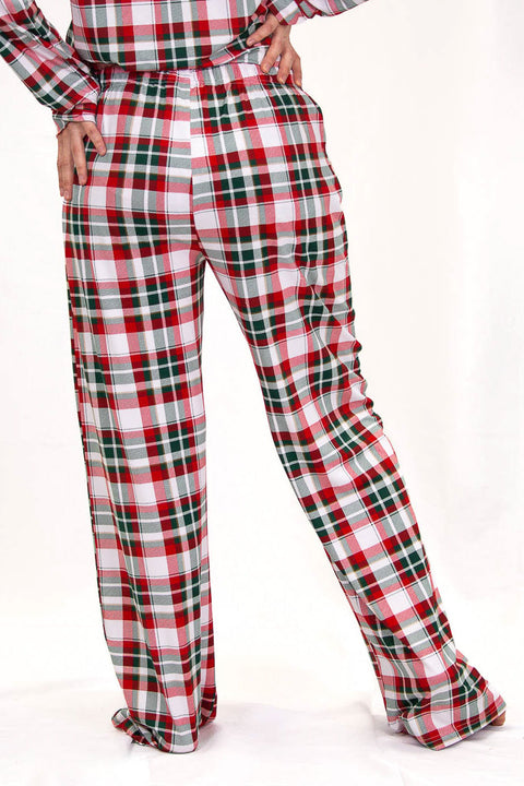 PANTS, PLAID DRK GRN SM