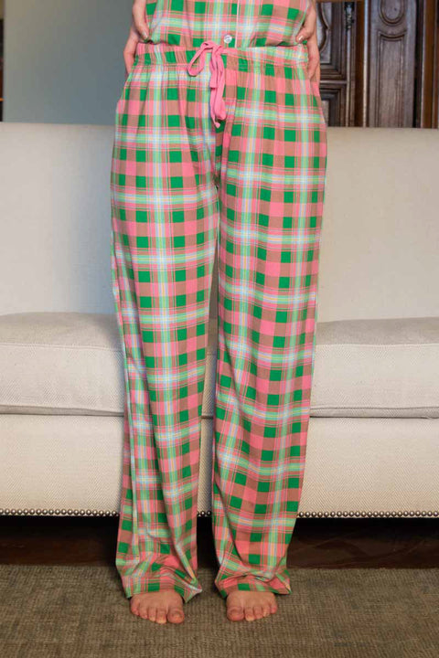 PANTS, PLAID PINK XS