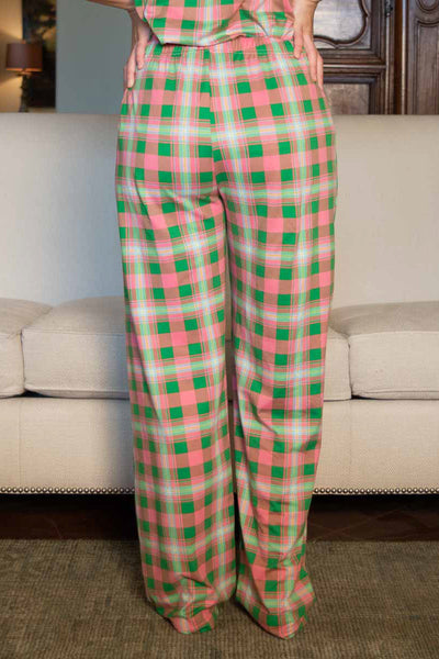 PANTS, PLAID PINK SM