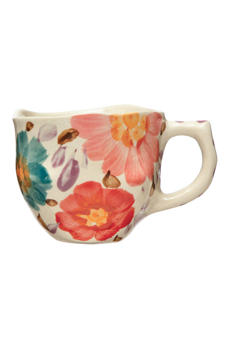 MUG, STONEWARE W/FLORAL 8oz