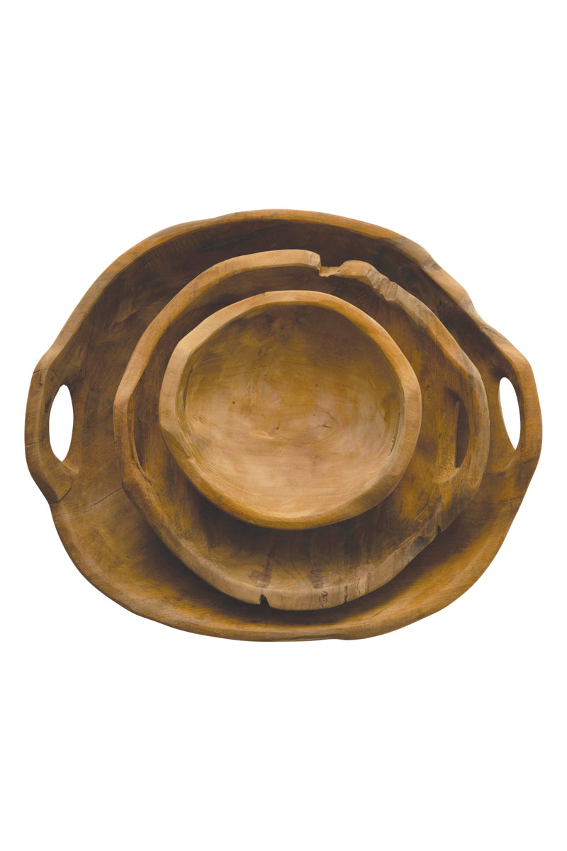 Teak Wood Bowl with Handles Large