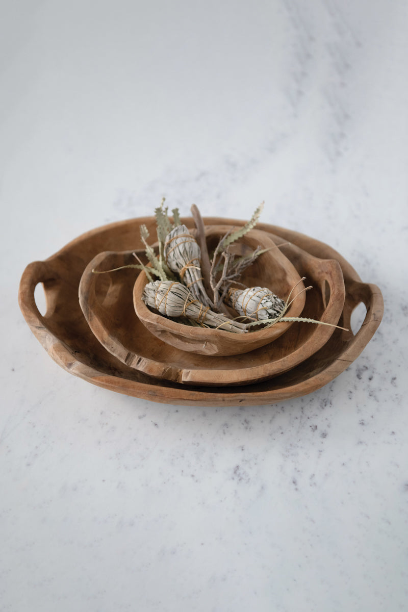 Teak Wood Bowl with Handles Small