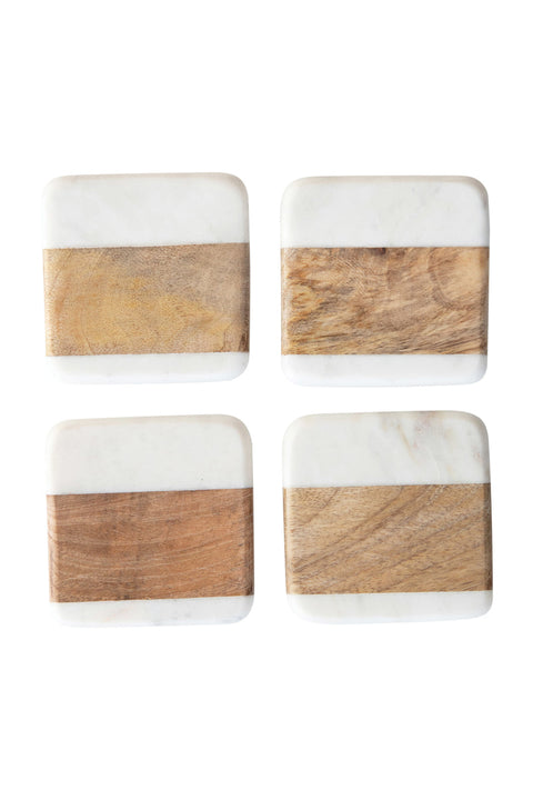 COASTERS SQ MRBL/ACACIA WD S/4