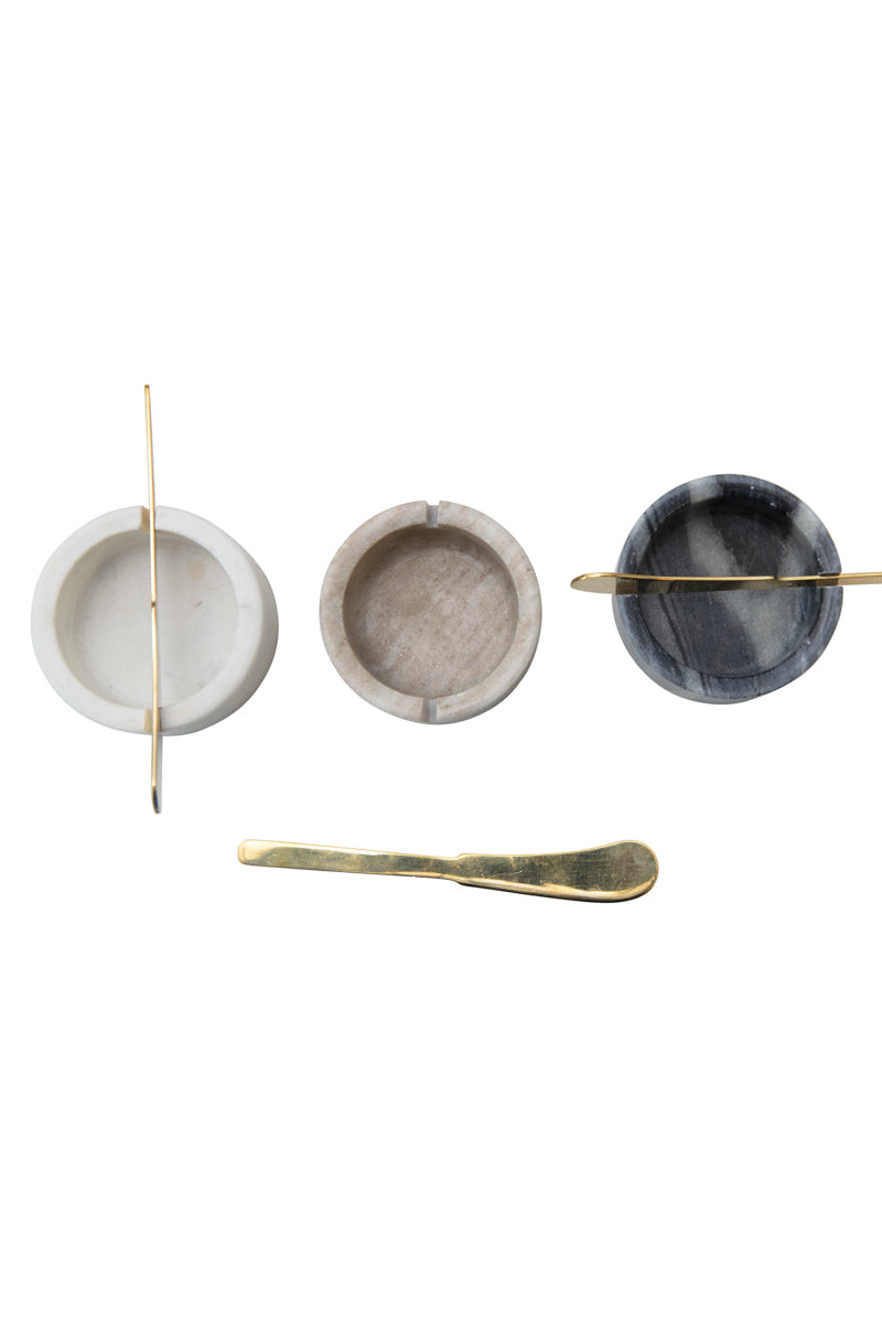 Marble Bowl with Metal Knife Sei of 2 Assorted