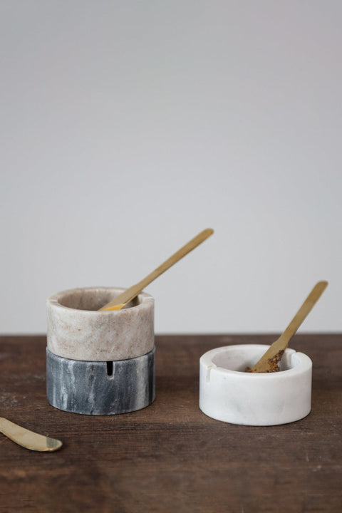 BOWL, MARBLE W/METAL KNIFE SET