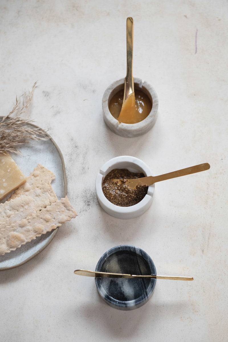 Marble Bowl with Metal Knife Sei of 2 Assorted