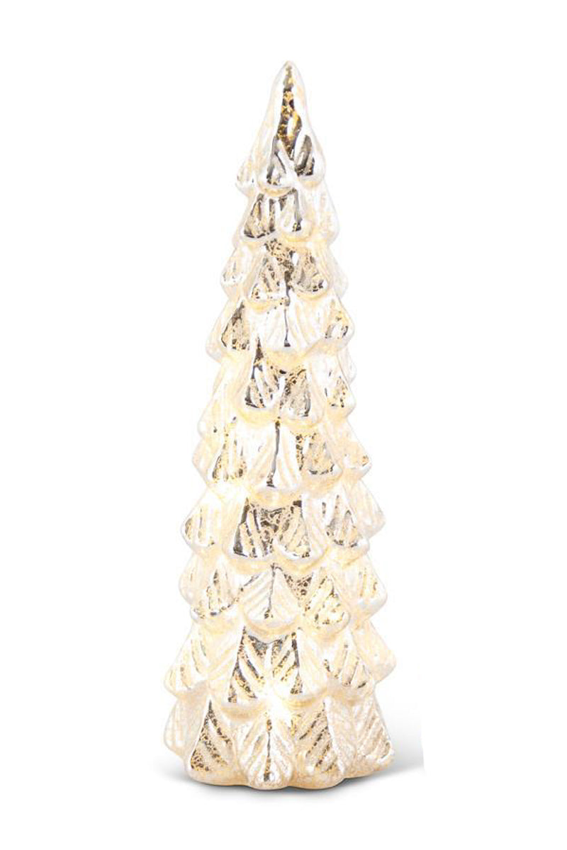 Glittered Mercury Glass LED Tree Large Silver