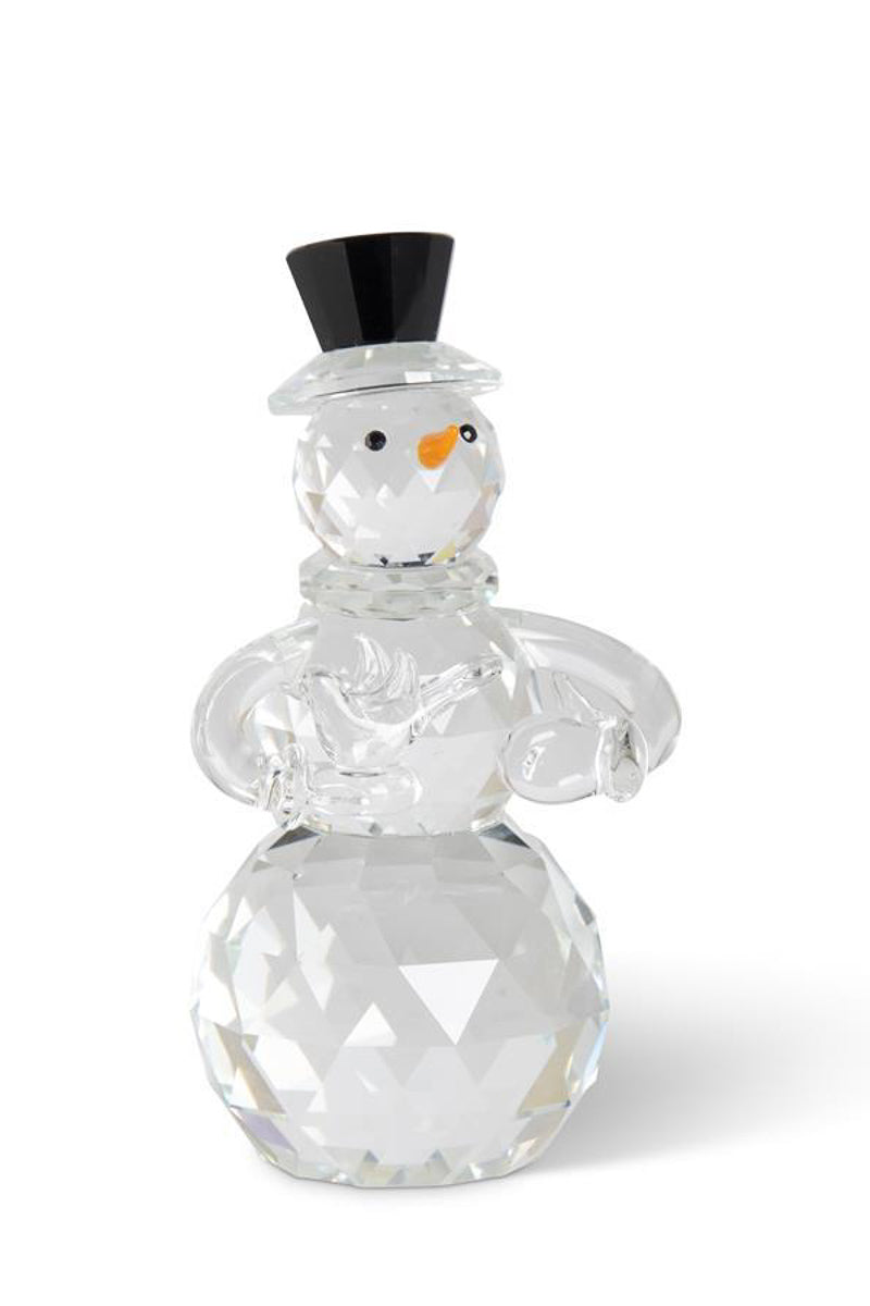 Crystal Snowman with Carrot Nose and Black Top Hat 5"