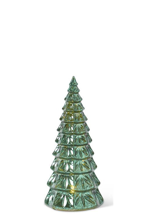 Green Mercury Glass LED Tree with Timer Small
